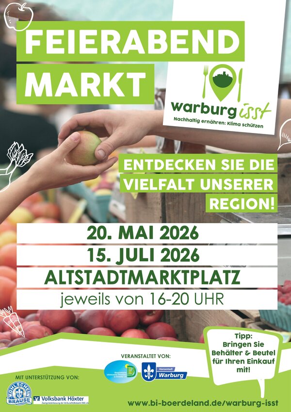 Bild vergr&ouml;&szlig;ern: Plakat 2026_Feierabendmarkt-Warburg isst -Altstadt - Web-001